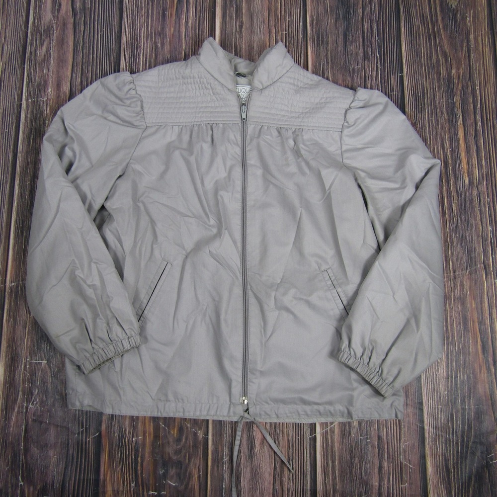 Vintage Clique by John Heckler Jacket Womens 5/6 Gray Nylon Zip Quilted Yoke 80s